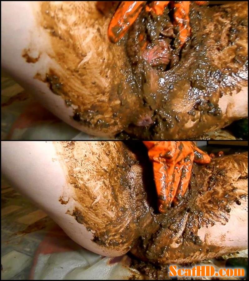 Fisting dirty cunt with feces. (Closeup, Pussy in shit)[FullHD 1080p]