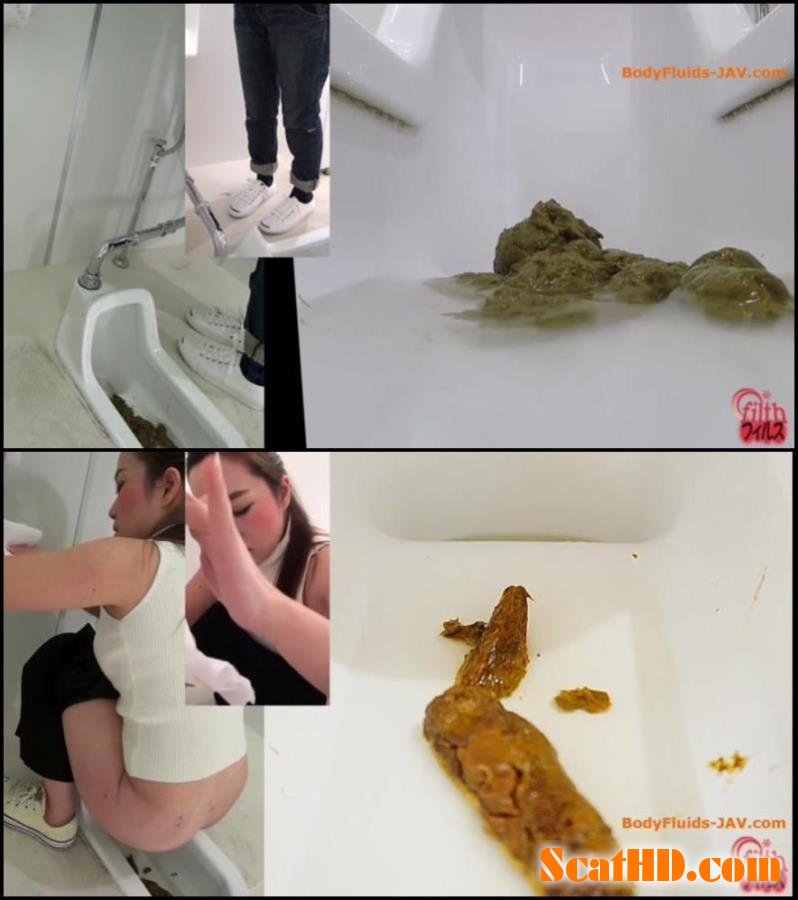 BFFF-143 Girls defecates big shit pile in public toilet close-up.[FullHD 1080p]